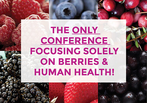Berries with text overlay, "The only conference focusing solely on berries and human health"